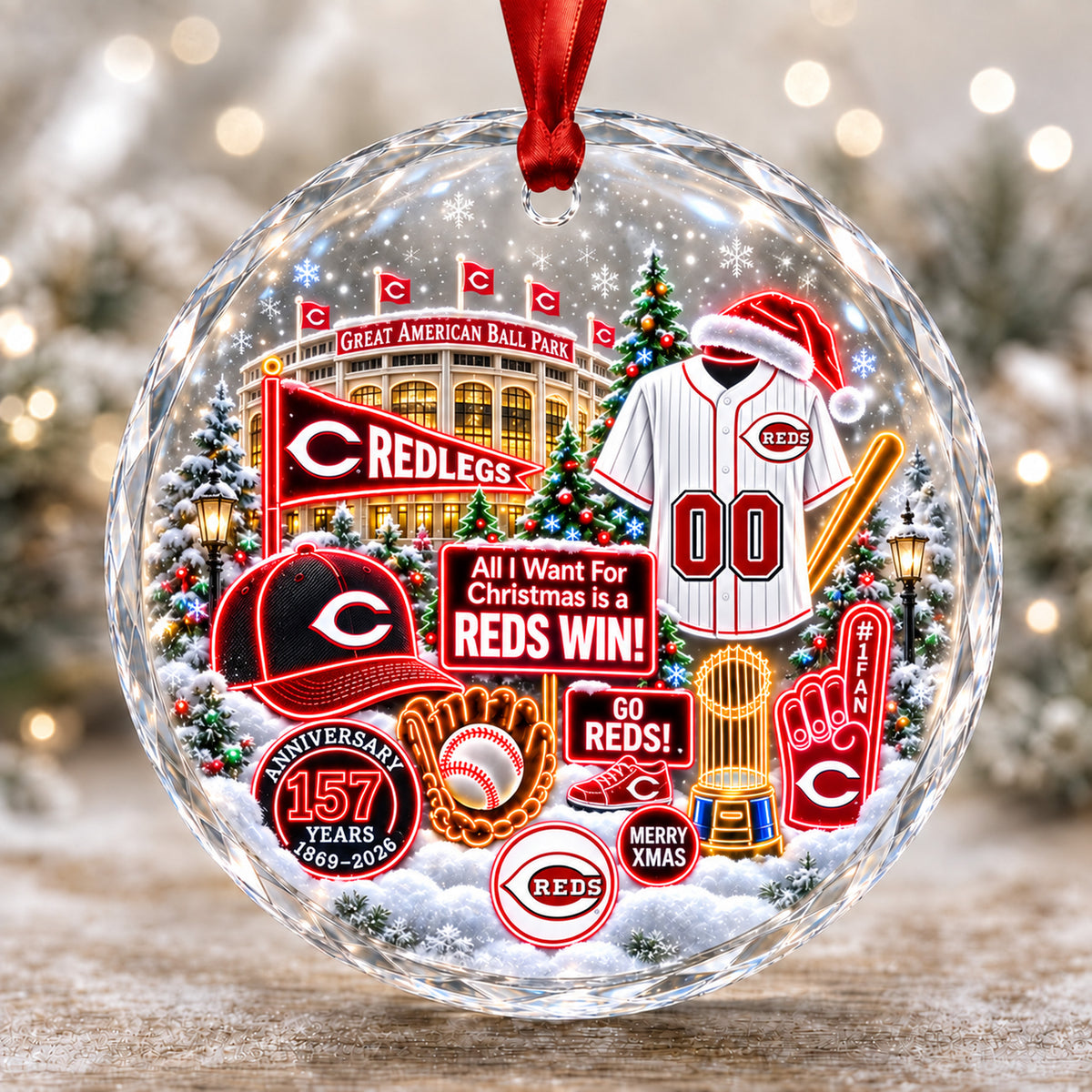 Adorno de vidrio de béisbol, 3 unidades con caja de regalo, equipo de béisbol de Navidad - Adorno de vidrio