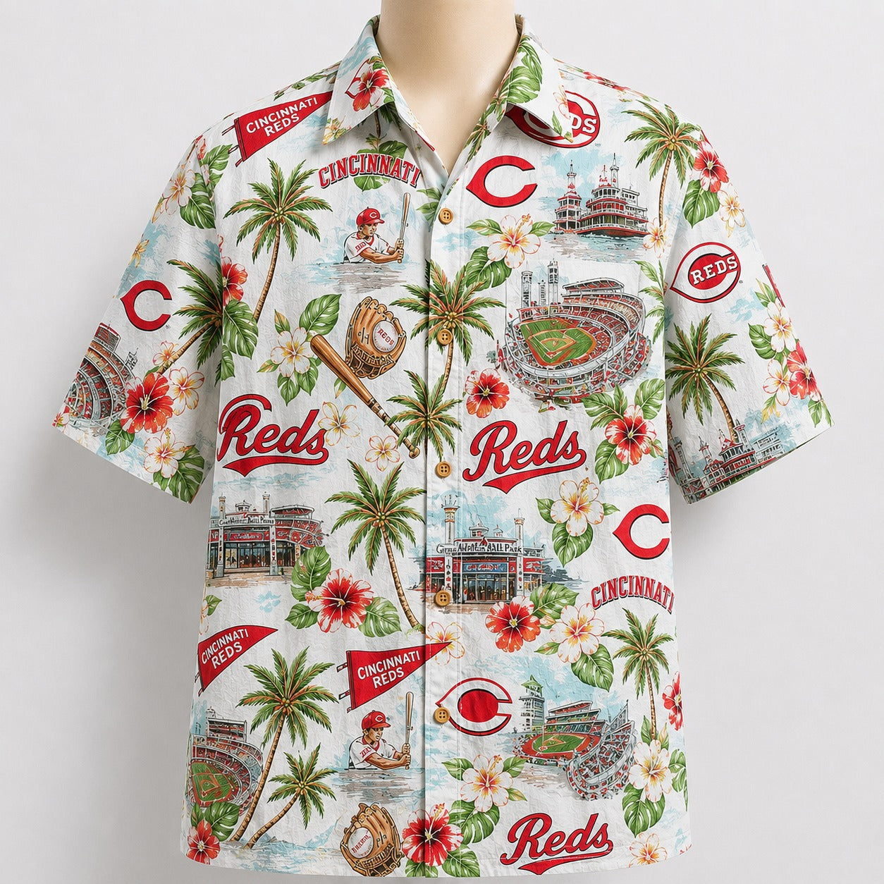 CC Baseball Teams Scenic Pattern Button-Up Unisex Hawaiian Shirt For Men and Women