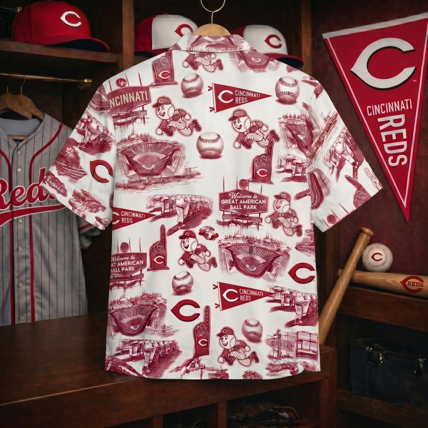 CR Baseball Stadium Slogan Legacy Edition Camisa hawaiana unisex vintage con botones