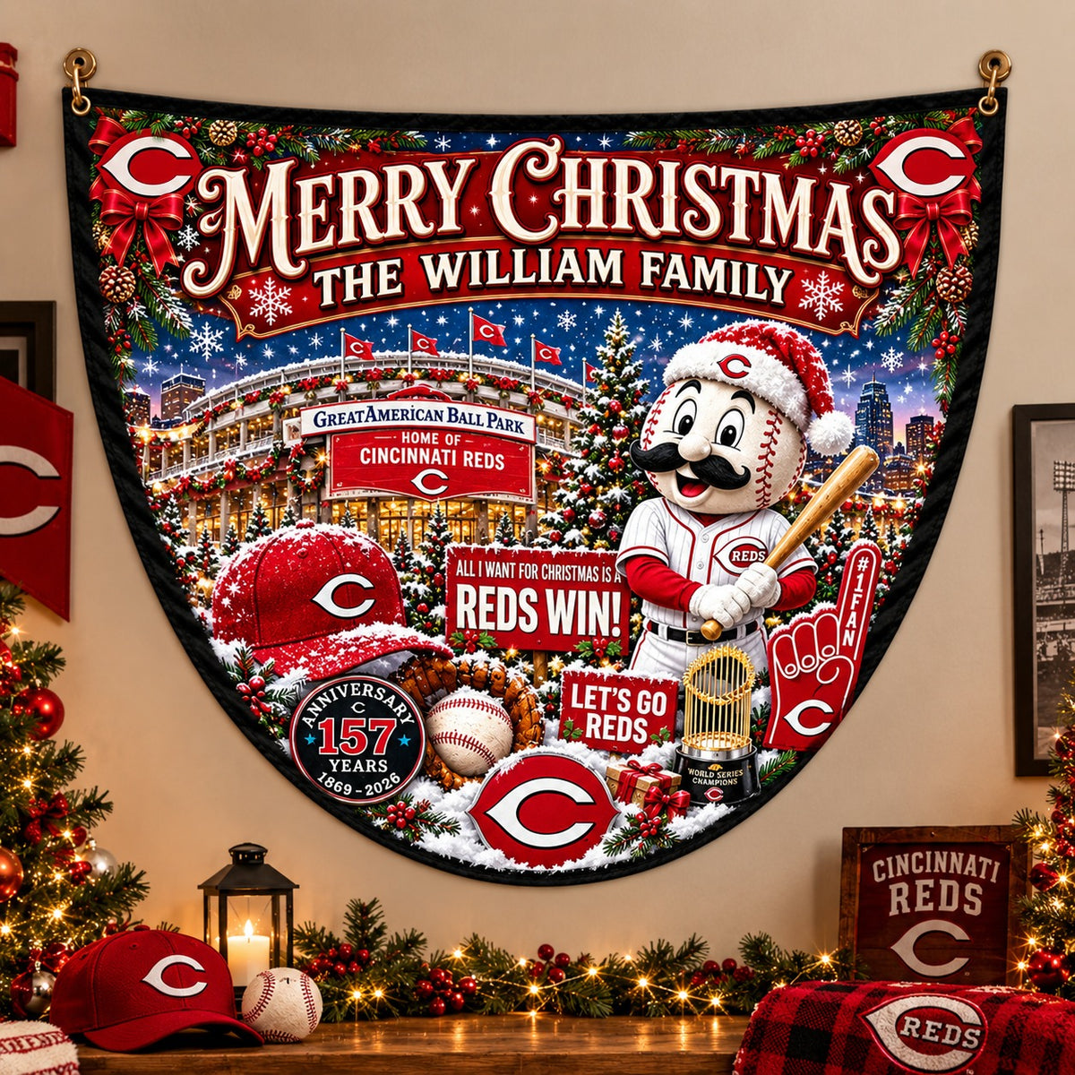 All Baseball Teams Personalized Christmas Night Bunting Flag - 5to9vibe