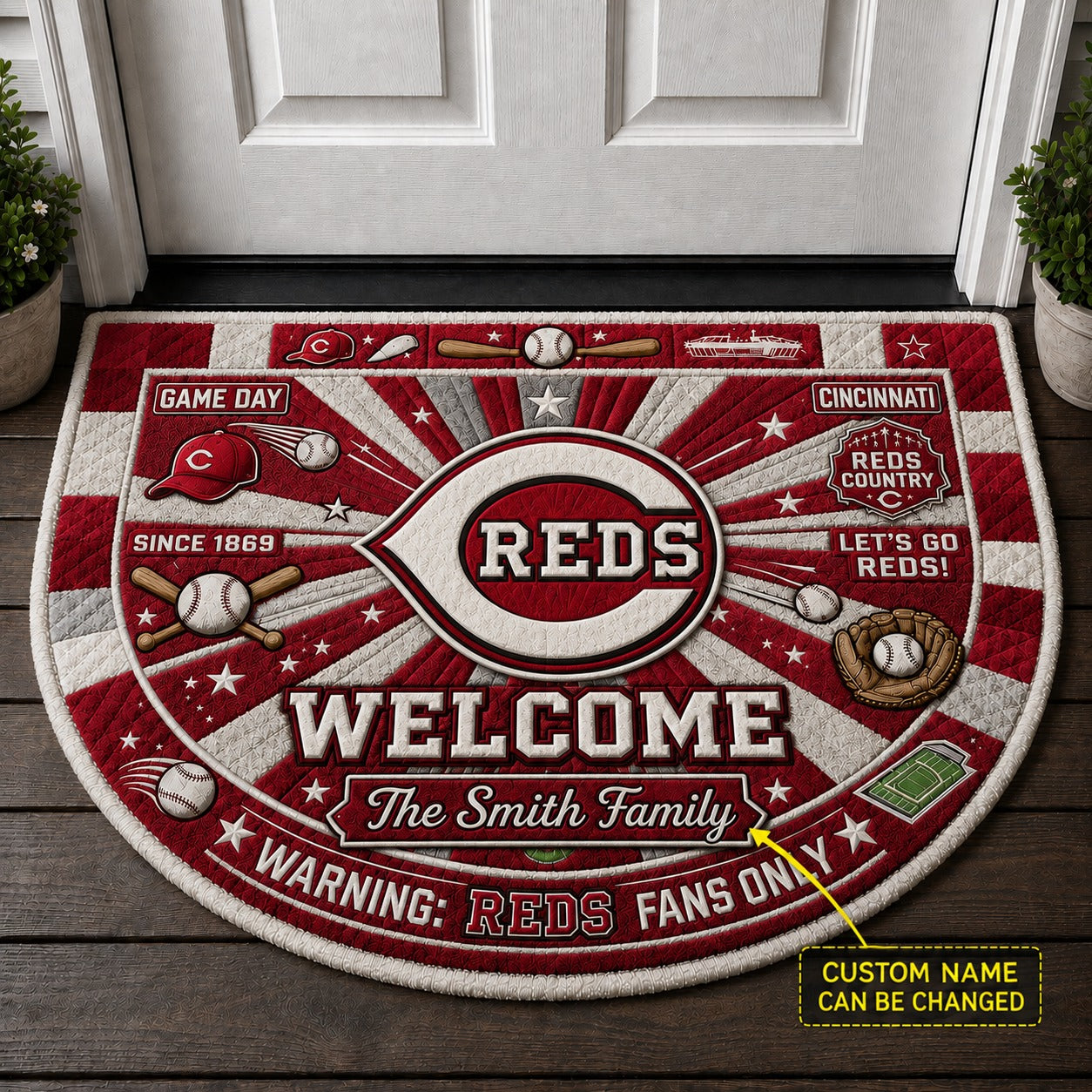 Official-Inspired Baseball Fan Custom Quilted Print Premium Welcome Mat Washable Black Border – Personalized Baseball Doormat
