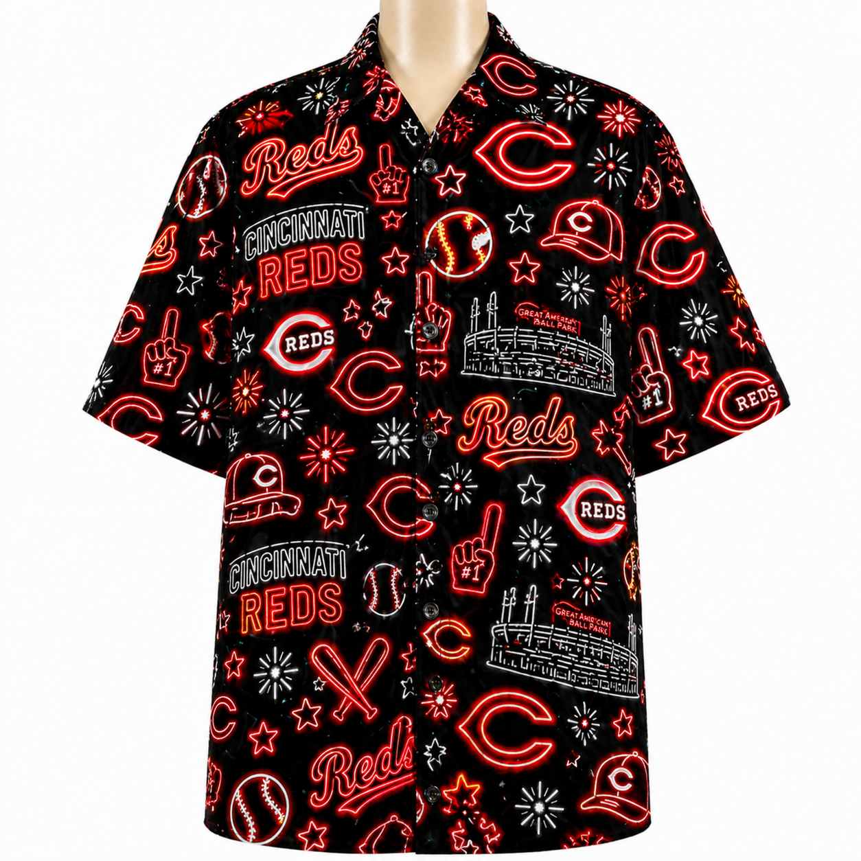 All Baseball Teams Neon Pattern Vibe Summer Party Button-Up Unisex Hawaiian Shirt For Men and Women