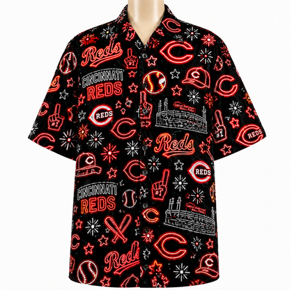 All Baseball Teams Neon Pattern Vibe Summer Party Button-Up Unisex Hawaiian Shirt For Men and Women