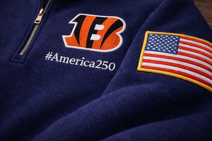Football Logo America 250 Anniversary Embroidered Logo Premium Quarter Zip Sweatshirt, Inspired Quarter Zip Sweater