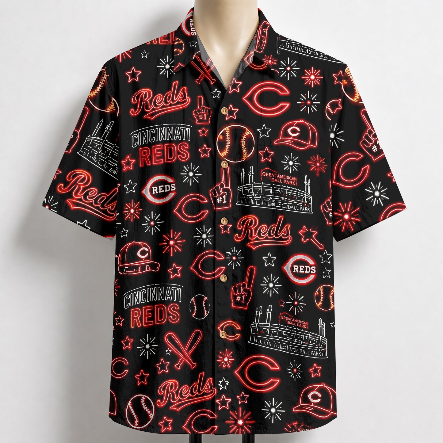 All Baseball Teams Neon Pattern Vibe Summer Party Button-Up Unisex Hawaiian Shirt For Men and Women