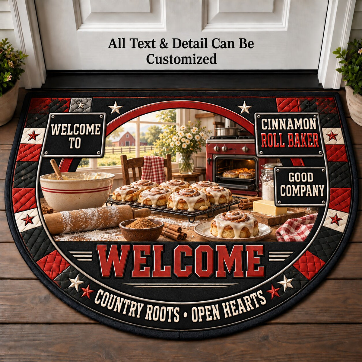 Cinnamon Roll Baker Personalized Half Round Mat | 5To9Vibe