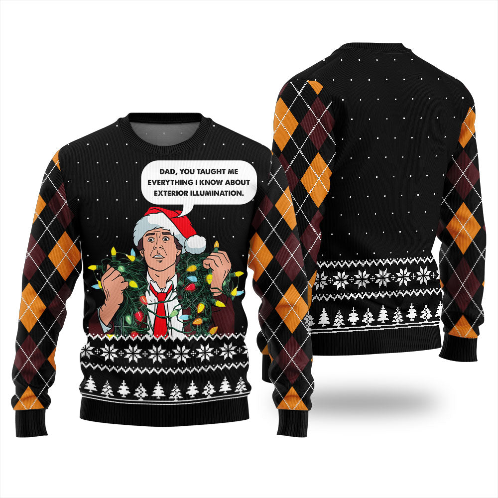 Clark Griswold Exterior Illumination Tangled Lights Christmas Sweater