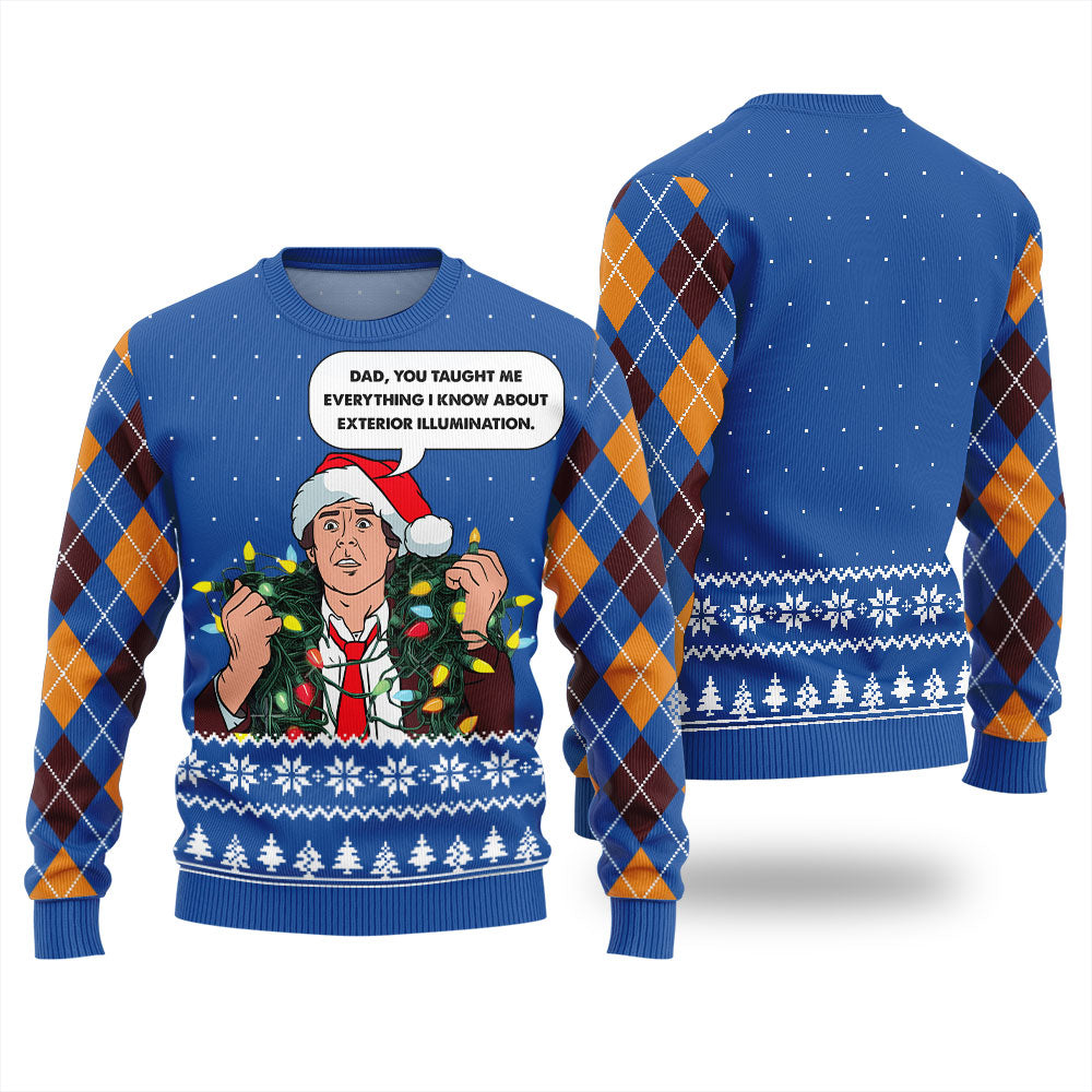 Clark Griswold Exterior Illumination Tangled Lights Christmas Sweater