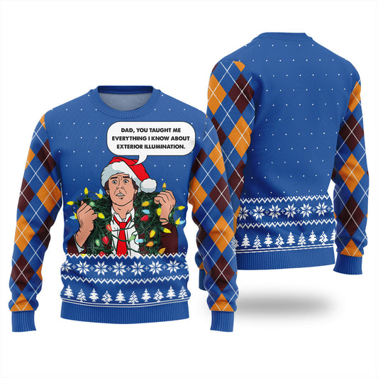 Clark Griswold Exterior Illumination Tangled Lights Christmas Sweater