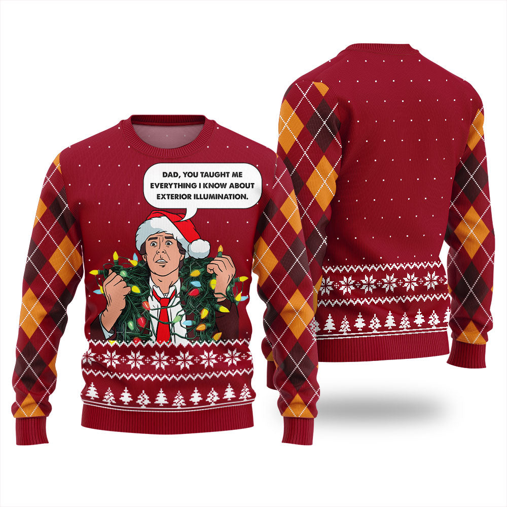 Clark Griswold Exterior Illumination Tangled Lights Christmas Sweater