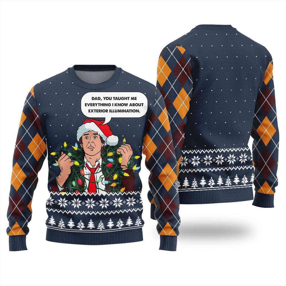 Clark Griswold Exterior Illumination Tangled Lights Christmas Sweater