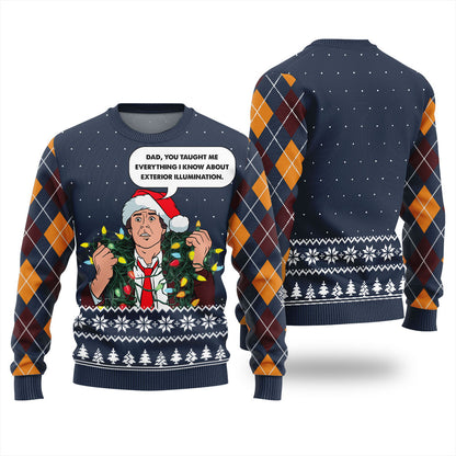 Clark Griswold Exterior Illumination Tangled Lights Christmas Sweater