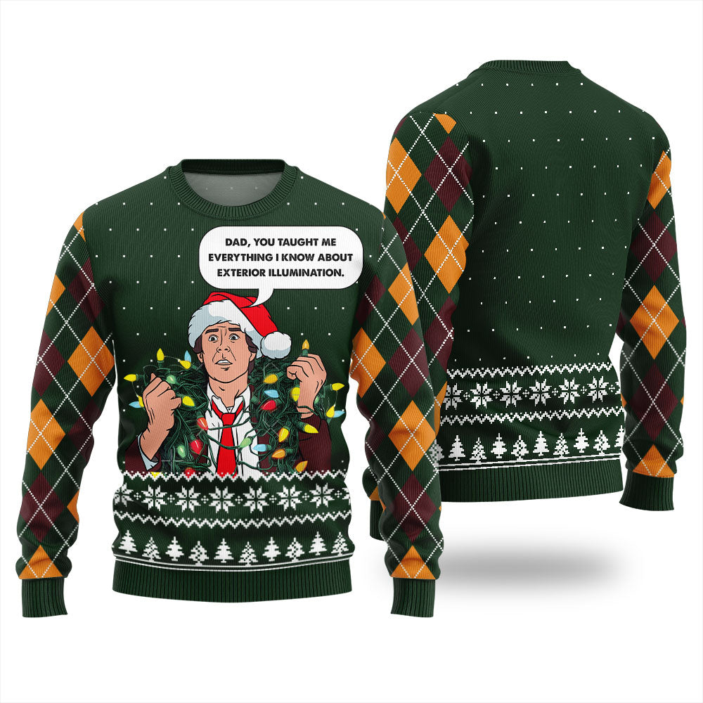 Clark Griswold Exterior Illumination Tangled Lights Christmas Sweater