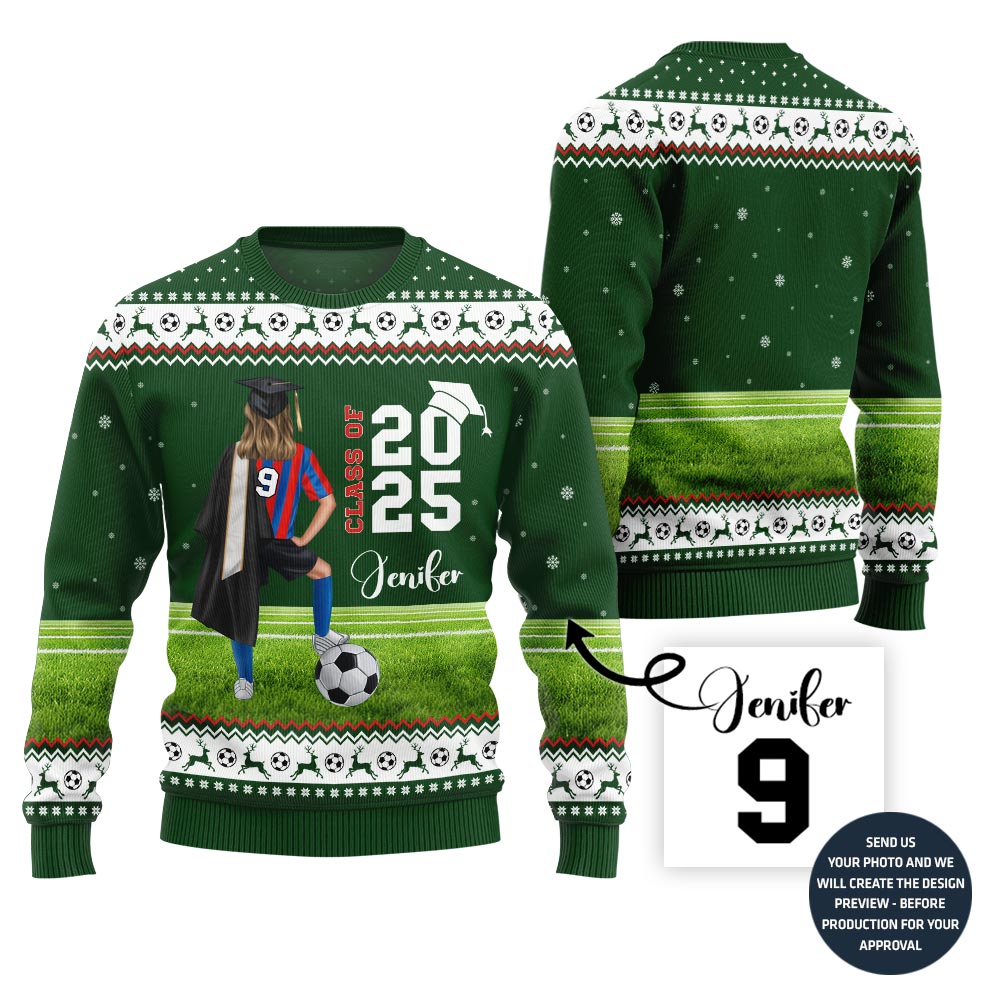 Class Of 2025 Custom Christmas Sweater For Soccer Player