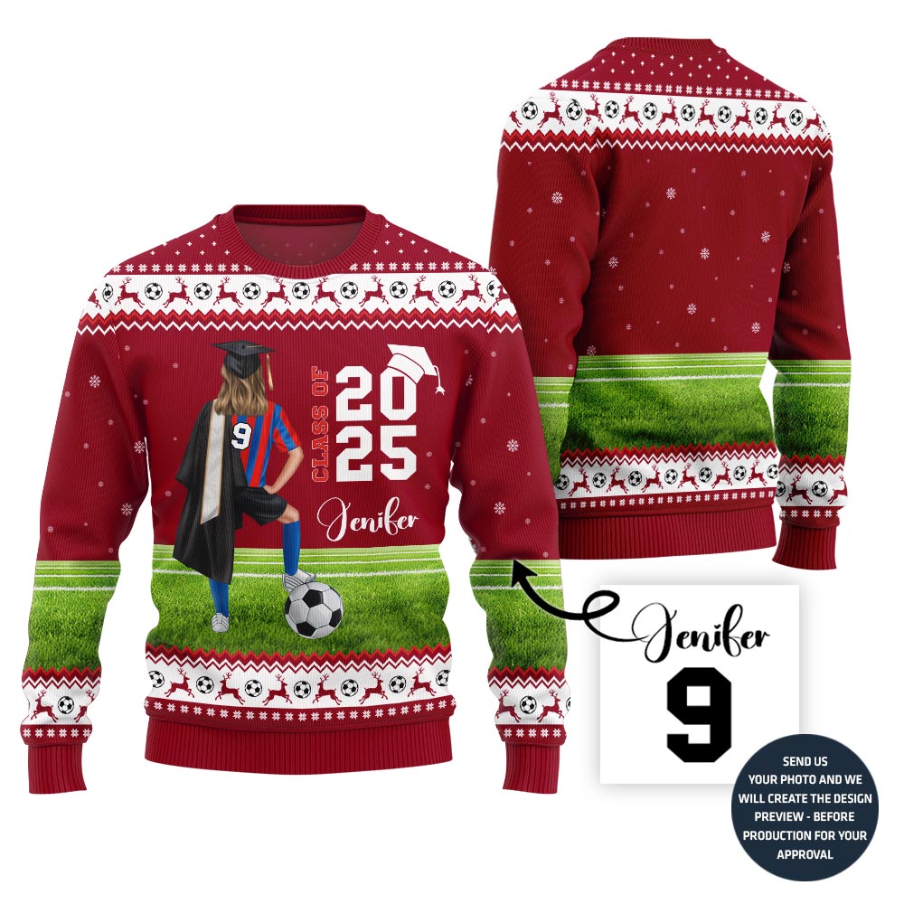 Class Of 2025 Custom Christmas Sweater For Soccer Player