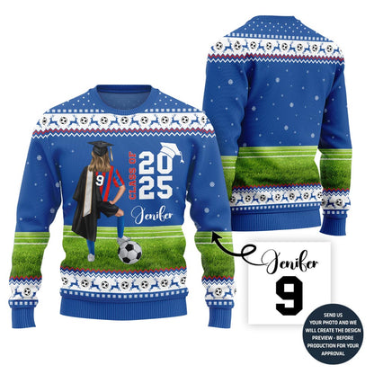 Class Of 2025 Custom Christmas Sweater For Soccer Player