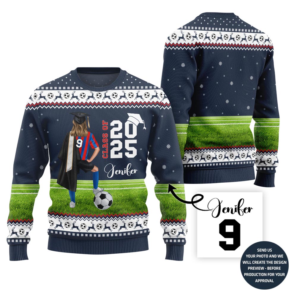 Class Of 2025 Custom Christmas Sweater For Soccer Player