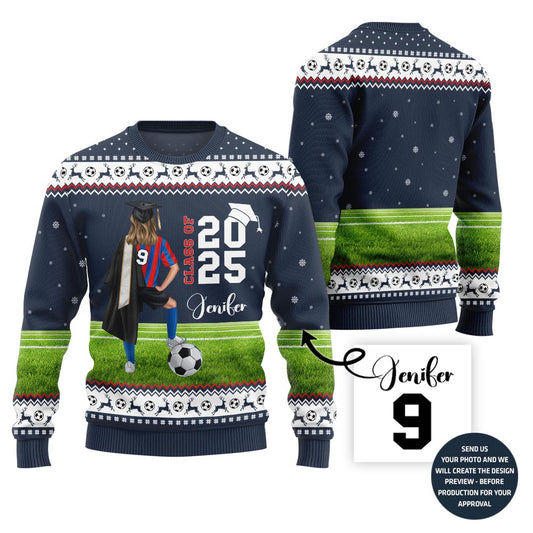 Class Of 2025 Custom Christmas Sweater For Soccer Player
