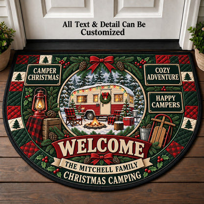 Classic Camper Christmas Personalized Half Round Mat | 5To9Vibe