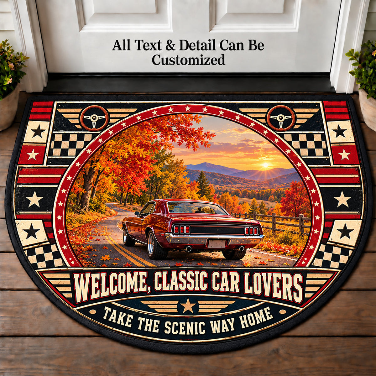 Autumn Country Road - Classic Car Lovers Personalized Half Round Mat | 5To9Vibe