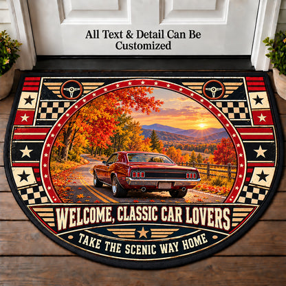 Autumn Country Road - Classic Car Lovers Personalized Half Round Mat | 5To9Vibe