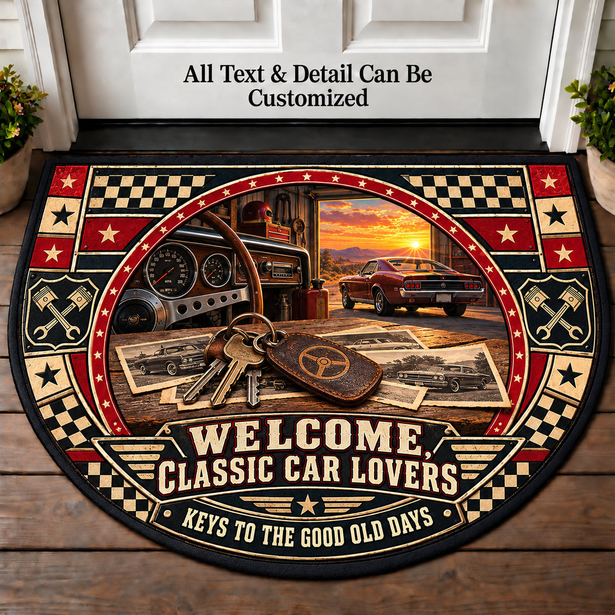 Car Keys Keepsakes - Classic Car Lovers Personalized Half Round Mat | 5To9Vibe