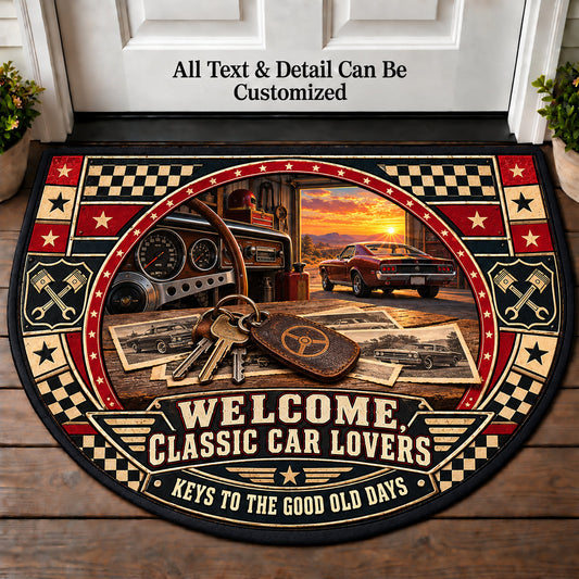 Car Keys Keepsakes - Classic Car Lovers Personalized Half Round Mat | 5To9Vibe