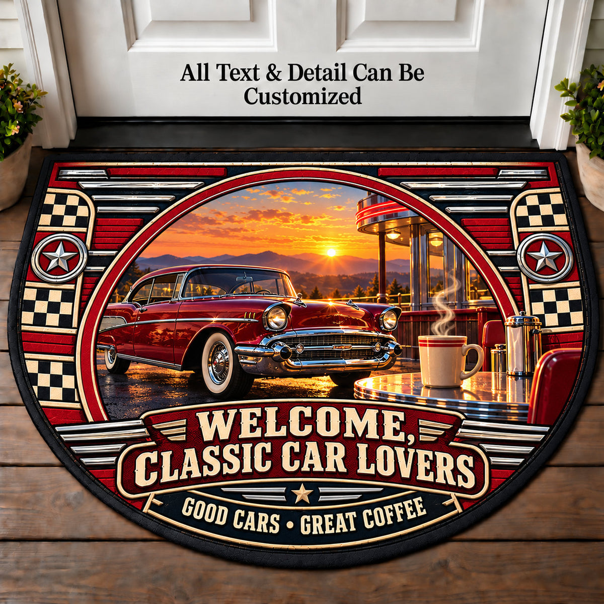 Chrome Coffee - Classic Car Lovers Personalized Half Round Mat | 5To9Vibe