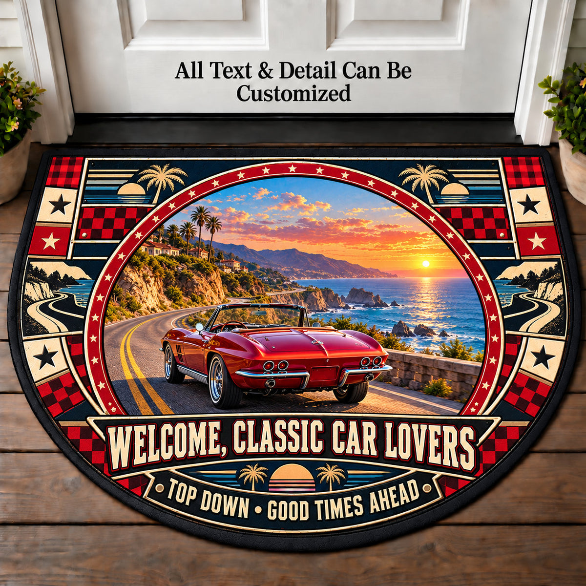 Convertible Coast - Classic Car Lovers Personalized Half Round Mat | 5To9Vibe