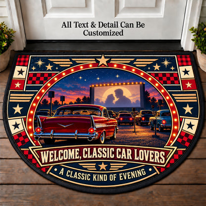 Drive In Night - Classic Car Lovers Personalized Half Round Mat | 5To9Vibe