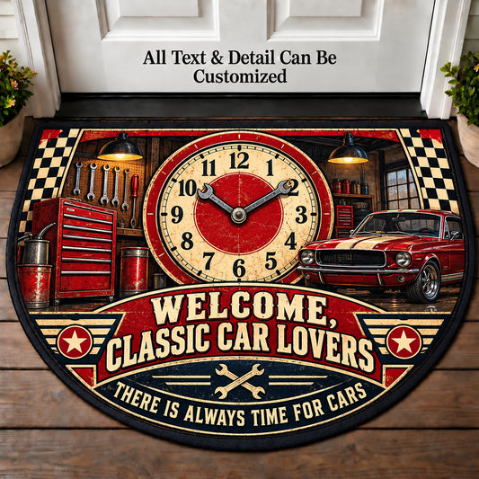 Garage Clock - Classic Car Lovers Personalized Half Round Mat | 5To9Vibe