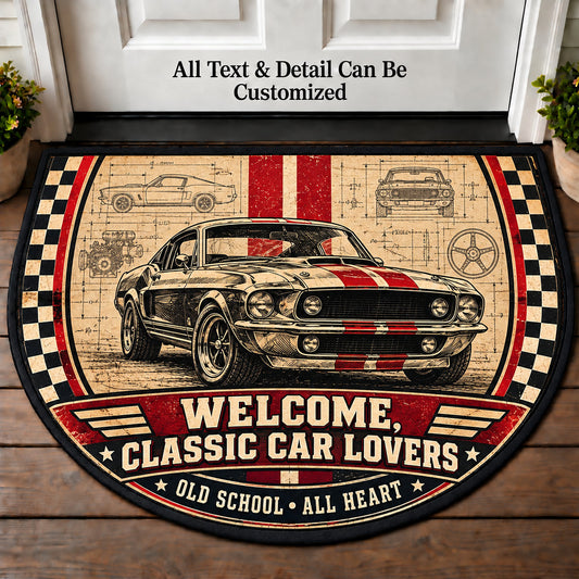 Racing Stripe Sketch - Classic Car Lovers Personalized Half Round Mat | 5To9Vibe