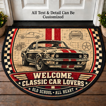 Racing Stripe Sketch - Classic Car Lovers Personalized Half Round Mat | 5To9Vibe