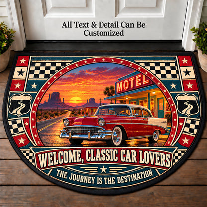 Roadside Motel - Classic Car Lovers Personalized Half Round Mat | 5To9Vibe