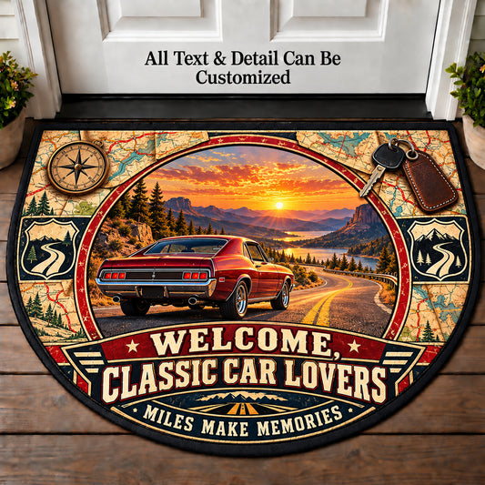 Route Map Memories - Classic Car Lovers Personalized Half Round Mat | 5To9Vibe