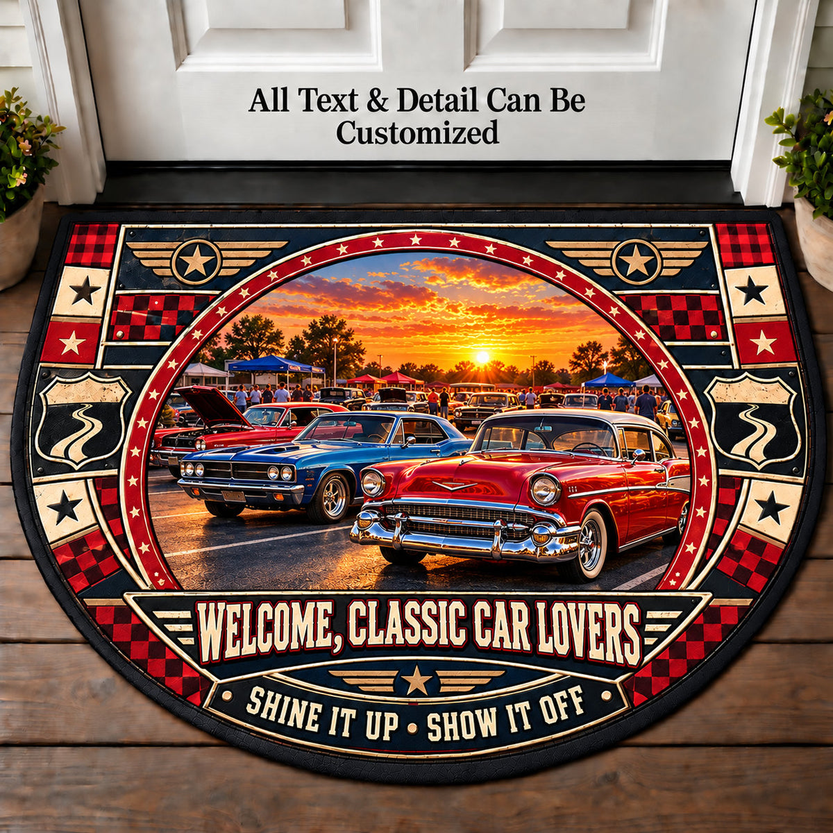 Sunday Car Show - Classic Car Lovers Personalized Half Round Mat | 5To9Vibe
