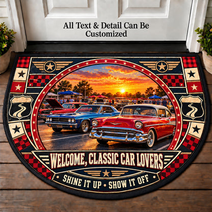 Sunday Car Show - Classic Car Lovers Personalized Half Round Mat | 5To9Vibe