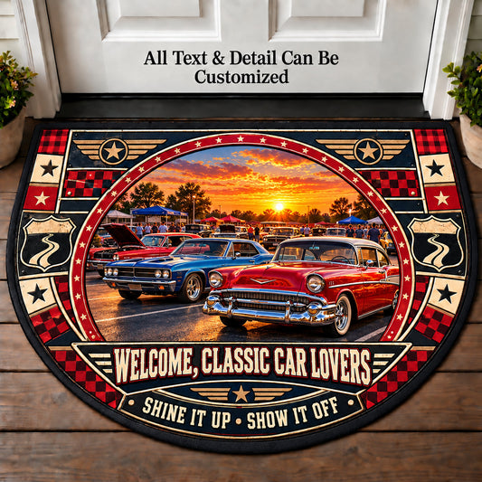 Sunday Car Show - Classic Car Lovers Personalized Half Round Mat | 5To9Vibe