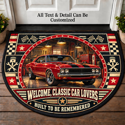 Vintage Muscle Garage - Classic Car Lovers Personalized Half Round Mat | 5To9Vibe