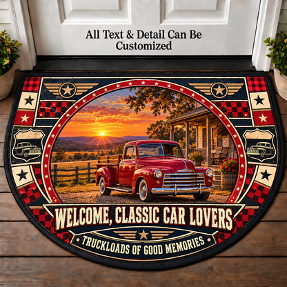 Vintage Pickup Porch - Classic Car Lovers Personalized Half Round Mat | 5To9Vibe