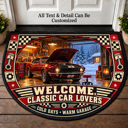 Winter Garage Project - Classic Car Lovers Personalized Half Round Mat | 5To9Vibe