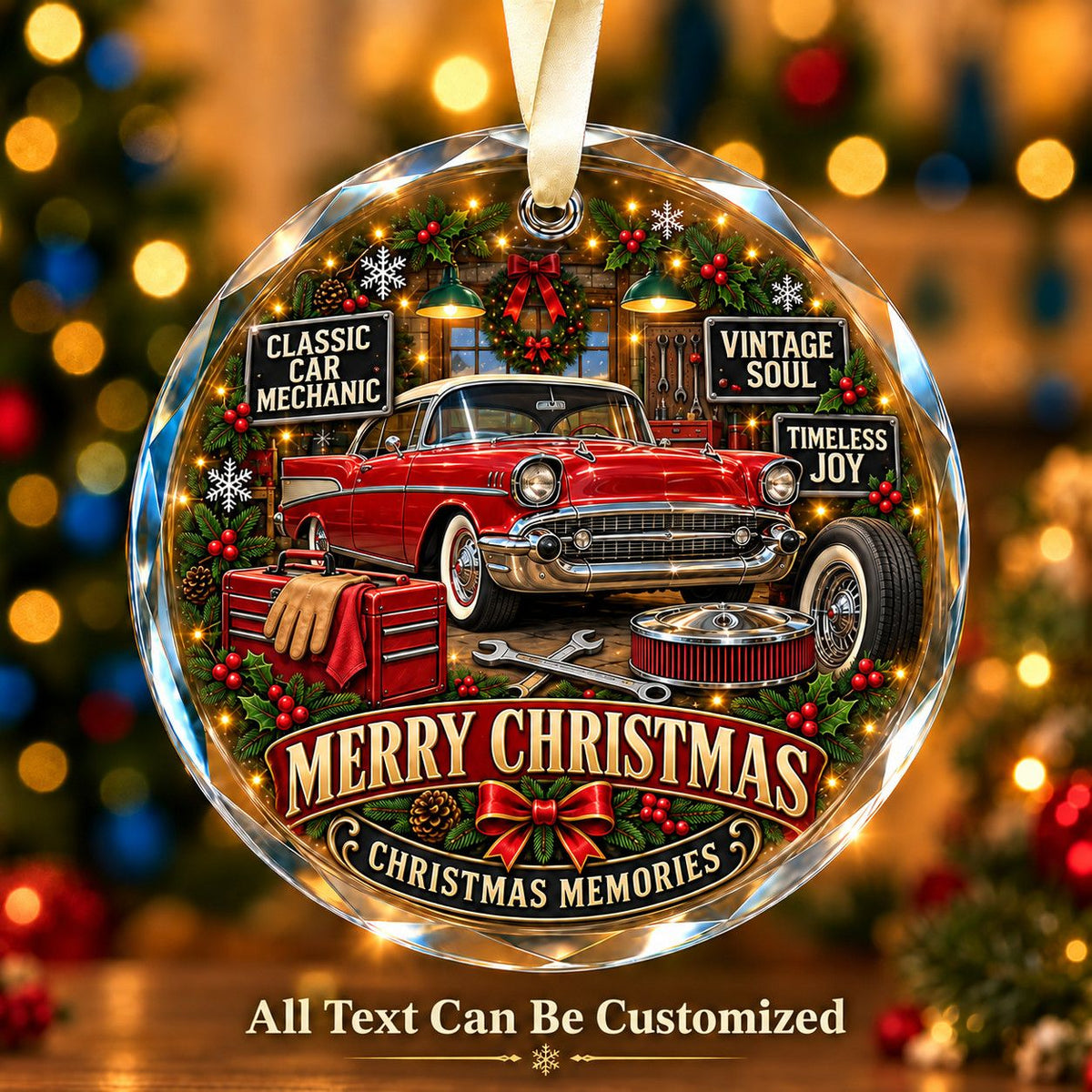 Classic Car Mechanic Personalized Glass Ornament | 5To9Vibe