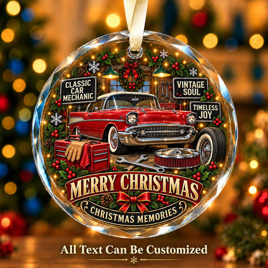 Classic Car Mechanic Personalized Glass Ornament | 5To9Vibe