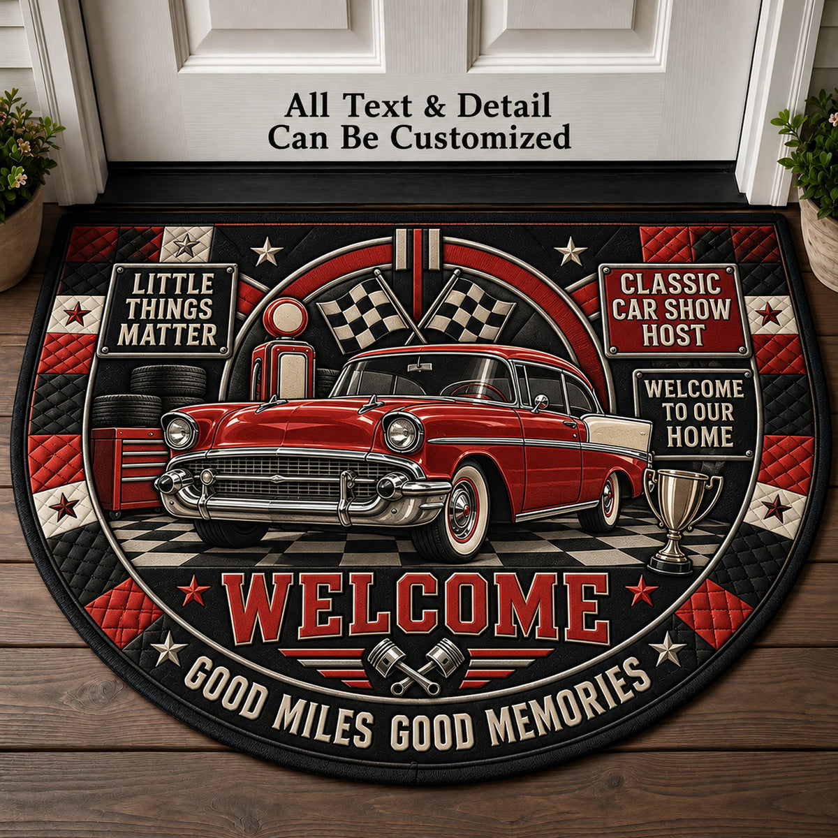 Classic Car Show Host Personalized Half Round Mat | 5To9Vibe