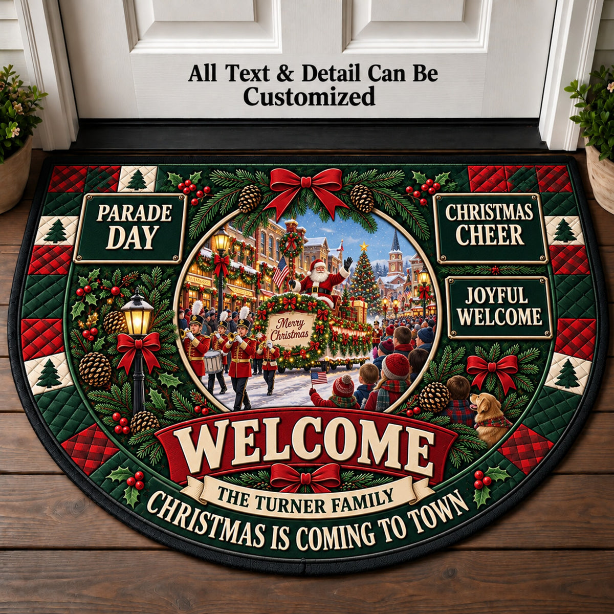 Classic Christmas Parade Personalized Half Round Mat | 5To9Vibe