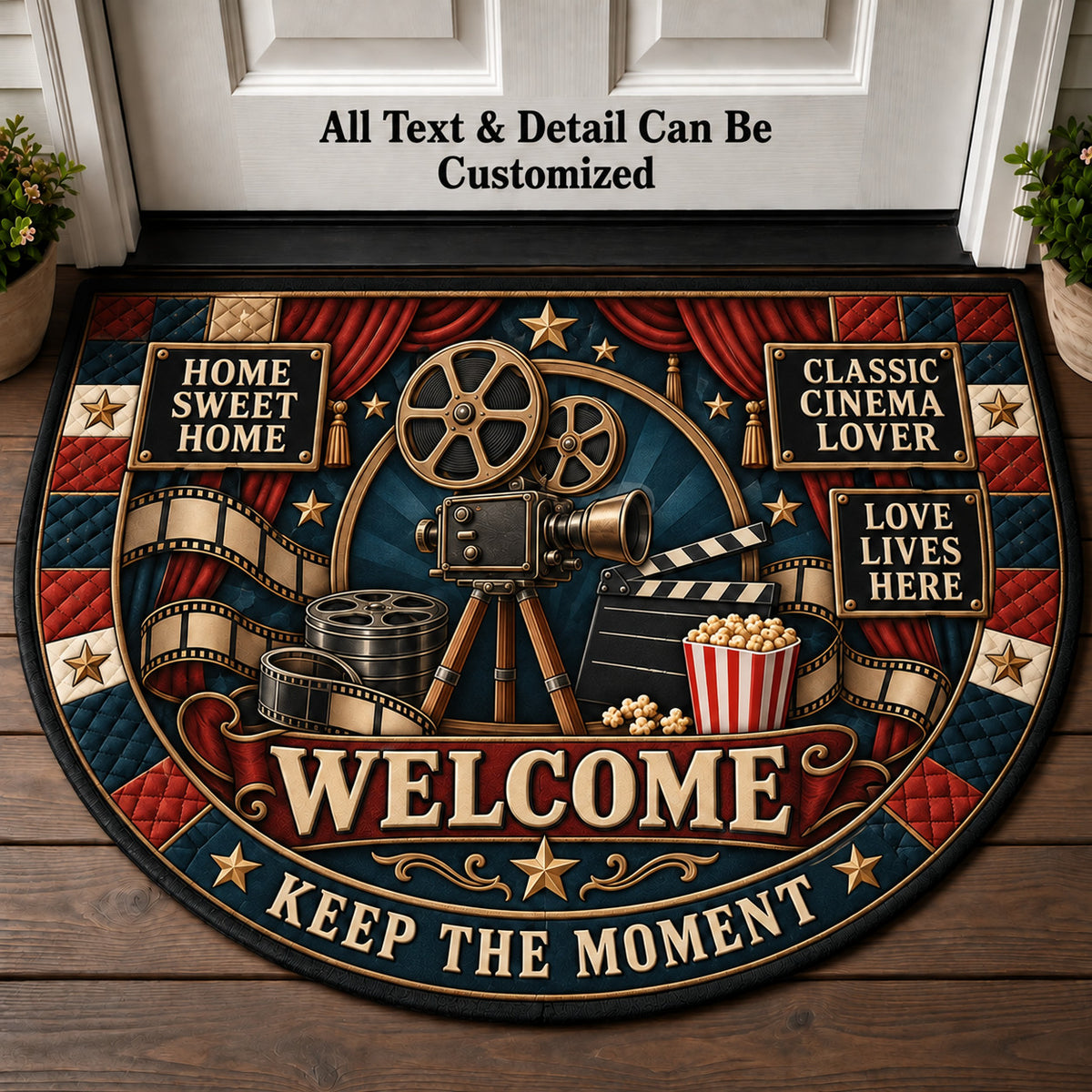 Classic Cinema Lover Personalized Half Round Mat | 5To9Vibe