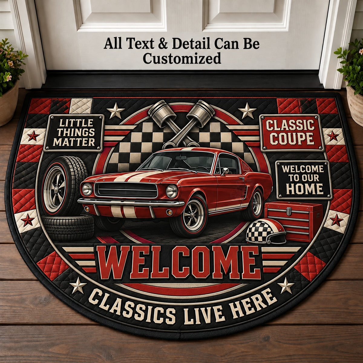 Classic Coupe Personalized Half Round Mat | 5To9Vibe