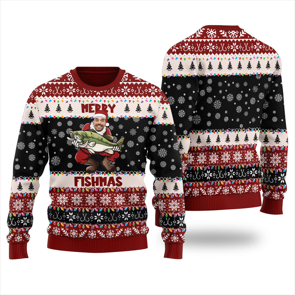Classic Merry Fishmas Custom Face Ugly Christmas Sweater