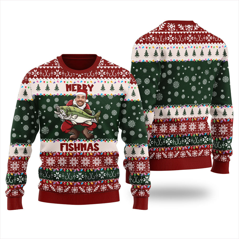Classic Merry Fishmas Custom Face Ugly Christmas Sweater
