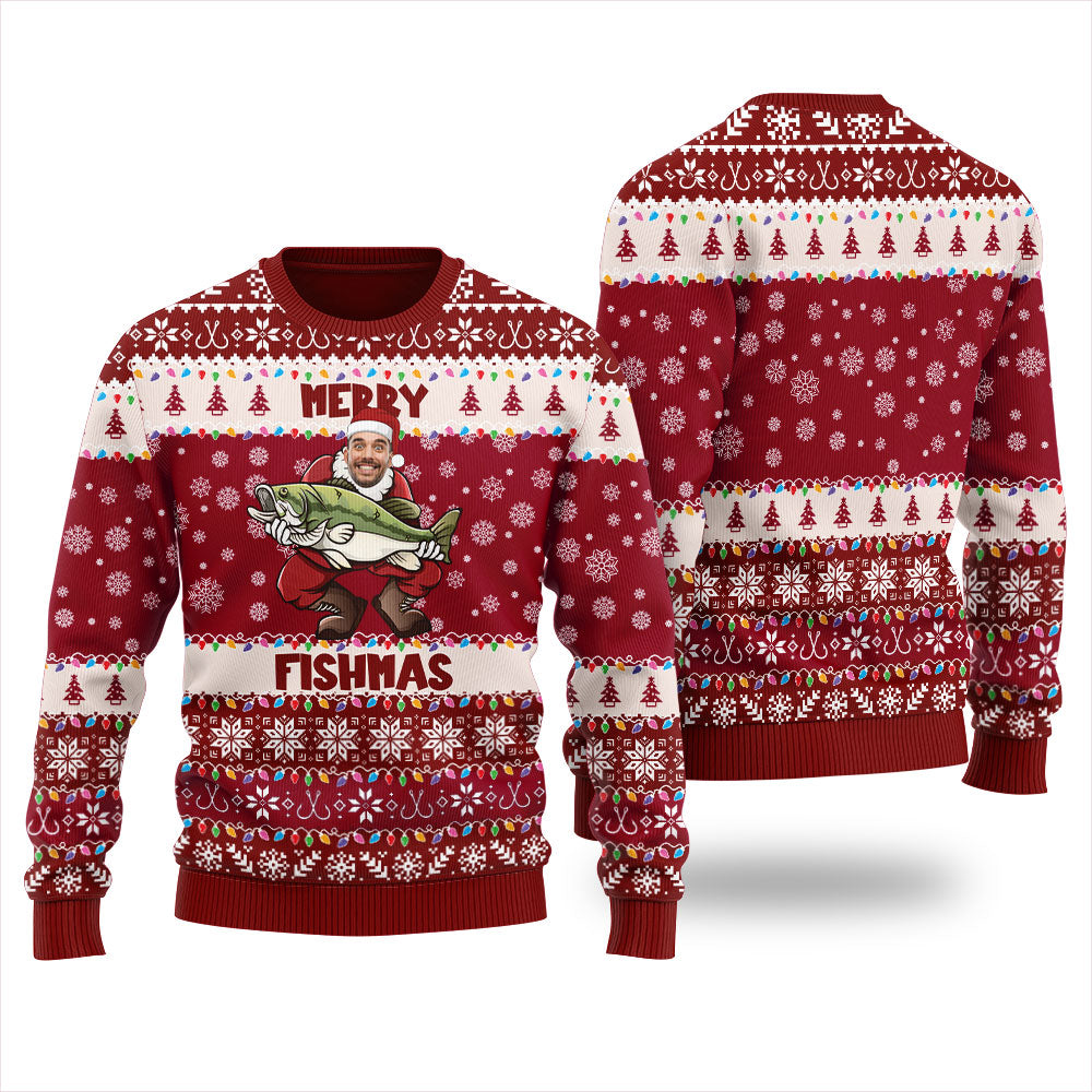 Classic Merry Fishmas Custom Face Ugly Christmas Sweater